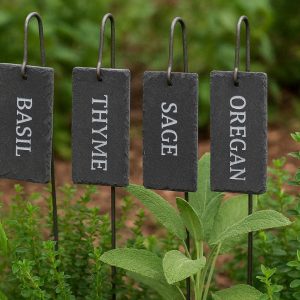 Slate Stone Plant Labels Weatherproof Hanging Garden Markers With Steel Rod Stakes For Perennial Herb Gardens